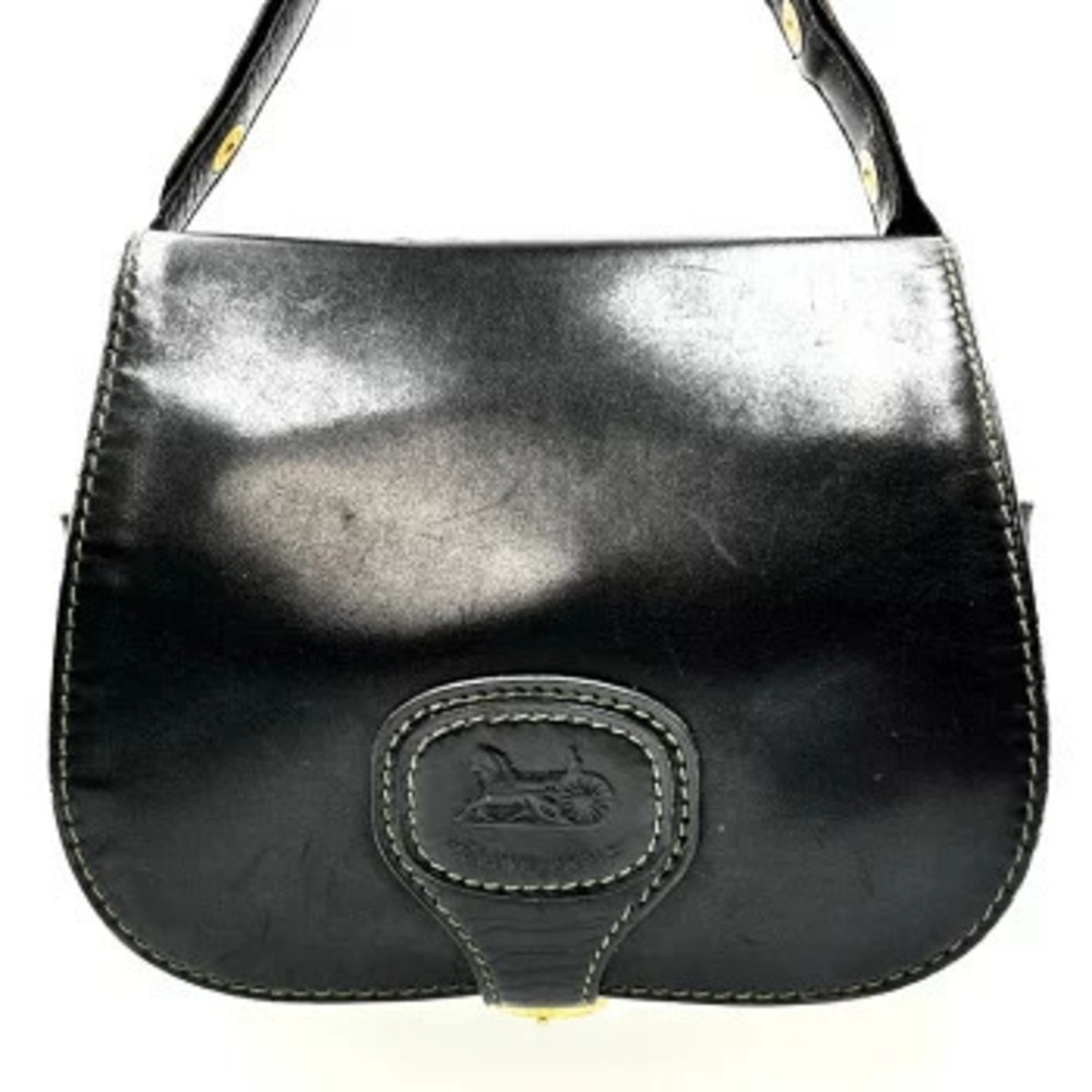 Celine Carriage Leather Saddle Hobo Shoulder Bag Black